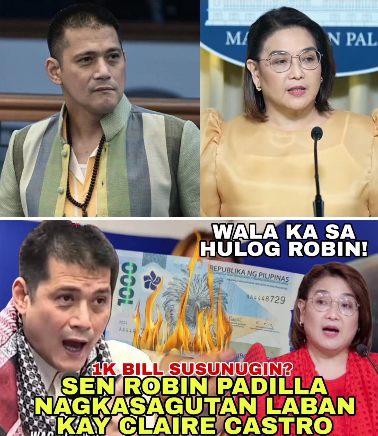 Gawing Basura ang Bilyong Nakaw: Robin Padilla, Gustong I-Demonetize ang 1,000-Piso Bills; Claire Castro, Pumalag at Nambatikos!