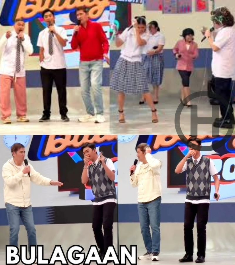 Vic Sotto Playfully Sprayed by Rouelle Carino During Eat Bulaga University Segment in 2016 (NH)