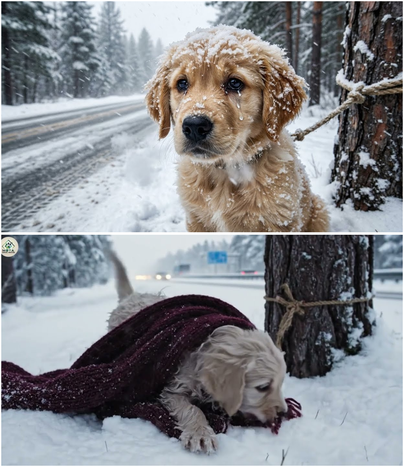 Iniwan sa Gitna ng Niyebe: Paano Nailigtas ang Isang Golden Retriever Puppy sa Gilid ng Kalsada