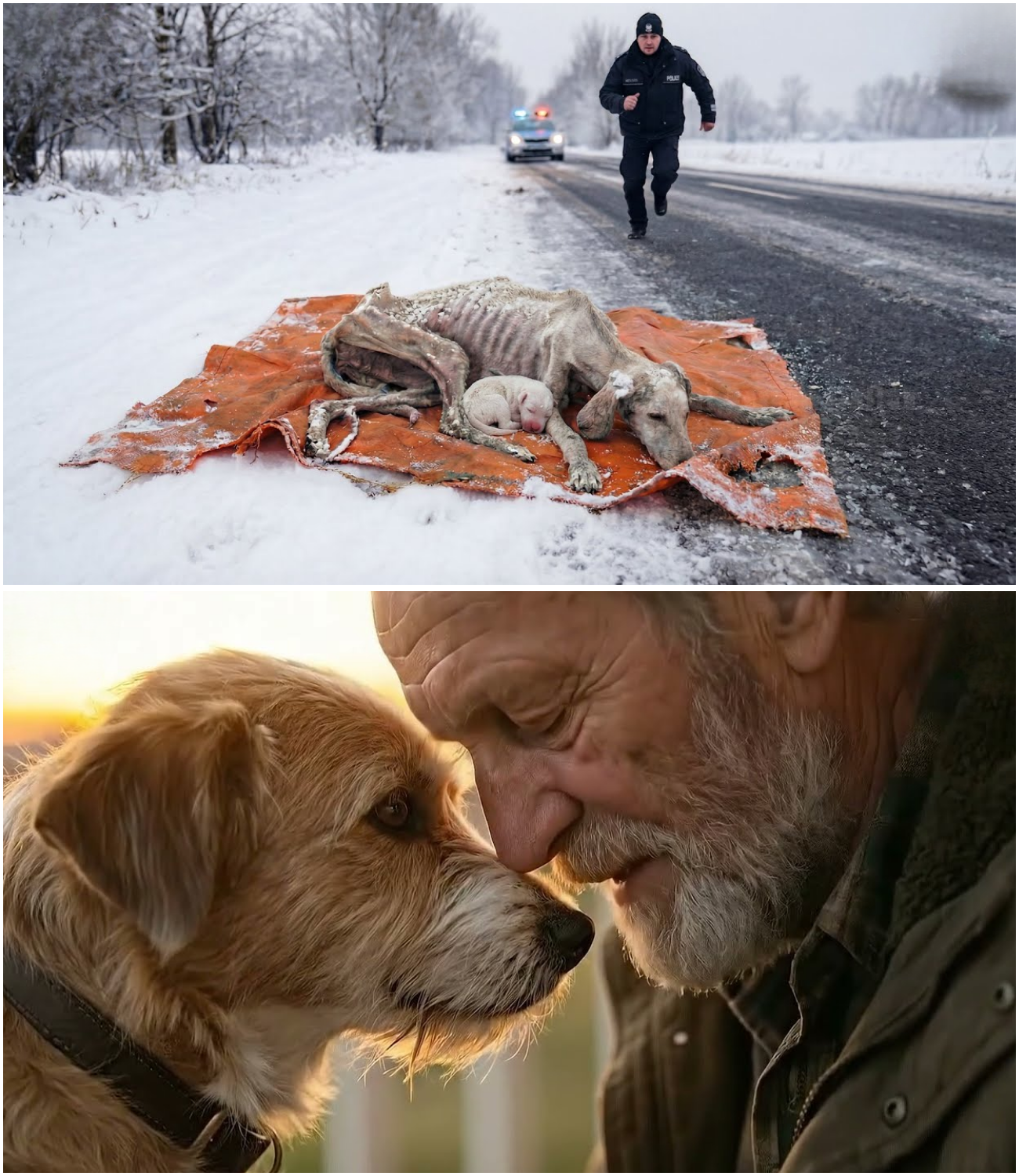Inang Aso at Tuta Natagpuan sa Gitna ng Matinding Snowstorm—Isang Pagliligtas na Nagmulat sa Puso ng Marami