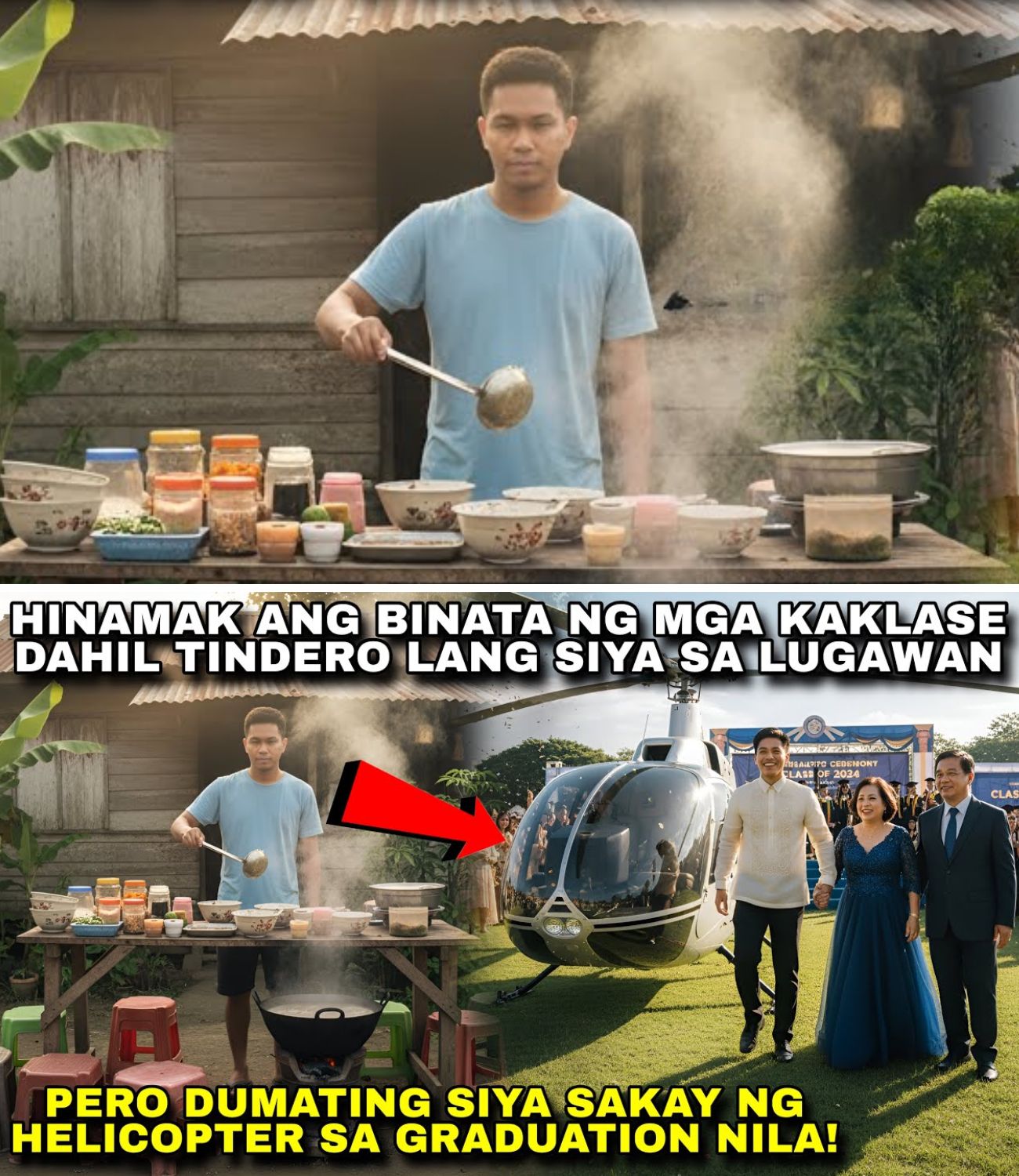 BINATA HINAMAK NG MGA KAKLASE DAHIL TINDERO SIYA SA LUGAWAN, PERO NAGULAT SILA SA HELICOPTER NIYA!
