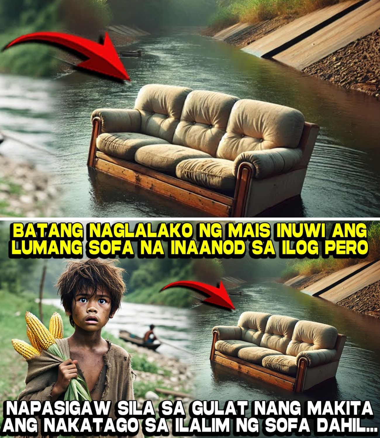 Batang Naglalako ng Mais Inuwi ang Lumang Sofa na inaanod sa Ilog, Pero…