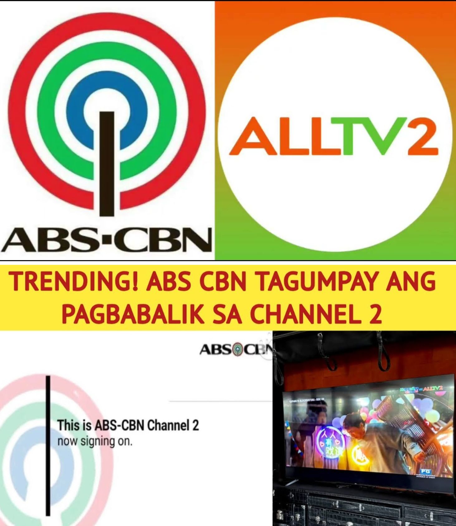 TRENDING! ABS CBN TAGUMPAY ANG PAGBABALIK SA CHANNEL 2 FREETV