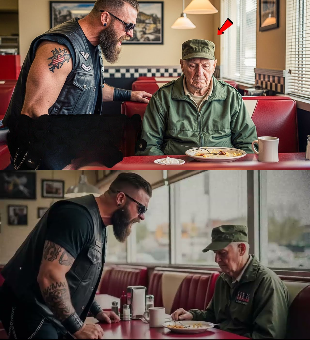 Maling Tao ang Kinalaban: Mayabang na Biker, Pinahiya at Ininsulto ang Isang Matandang Beterano sa Loob ng Diner nang Hindi Alam na ang Papasok sa Pintuan ay Magpapabago sa Kanyang Buhay